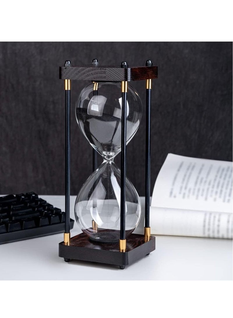 60 Minutes Hourglass Timer, Vintage Wooden Men's Ladies Quiet Clock for Home Office Kitchen Wedding Decor Ornaments Black