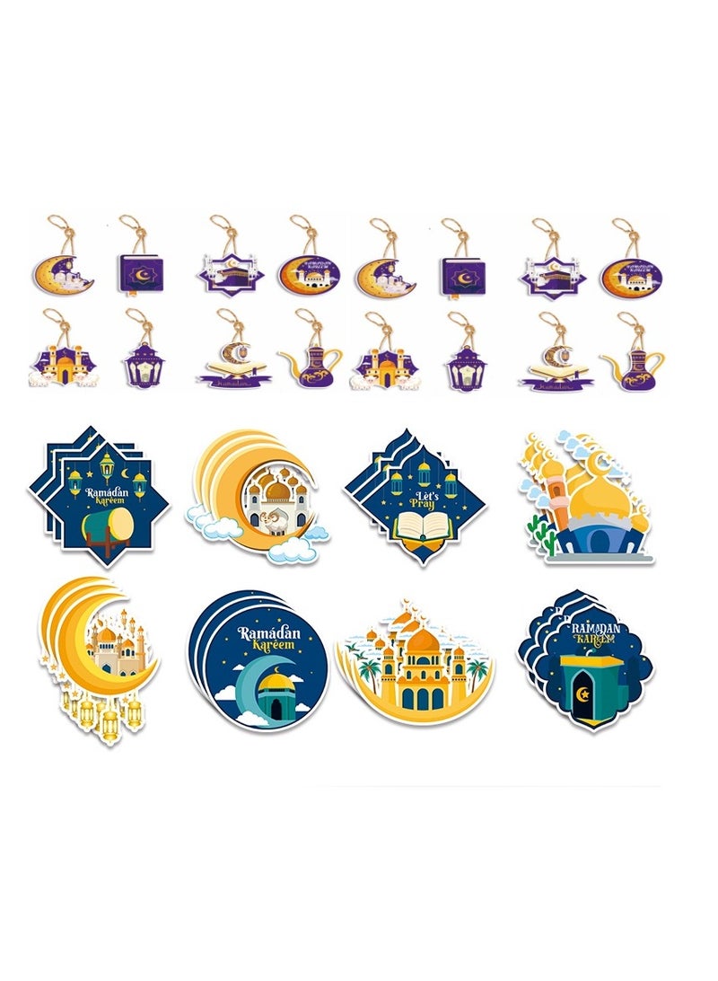 40 Pcs Paper Pendant Eid Mubarak Decorations Ramadan Kareem Hanging Ramadan Kareem For Home Eid Party Supplies