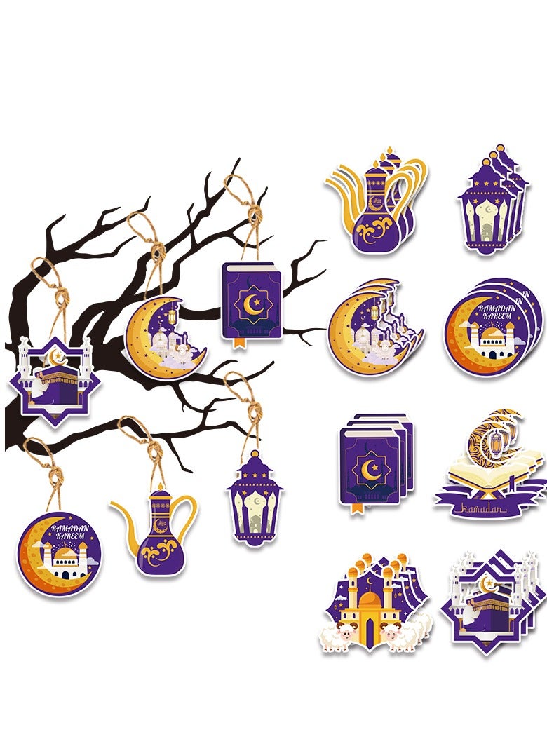 48 Pcs Paper Pendant Eid Mubarak Decorations Ramadan Kareem Hanging Ramadan Kareem For Home Eid Party Supplies