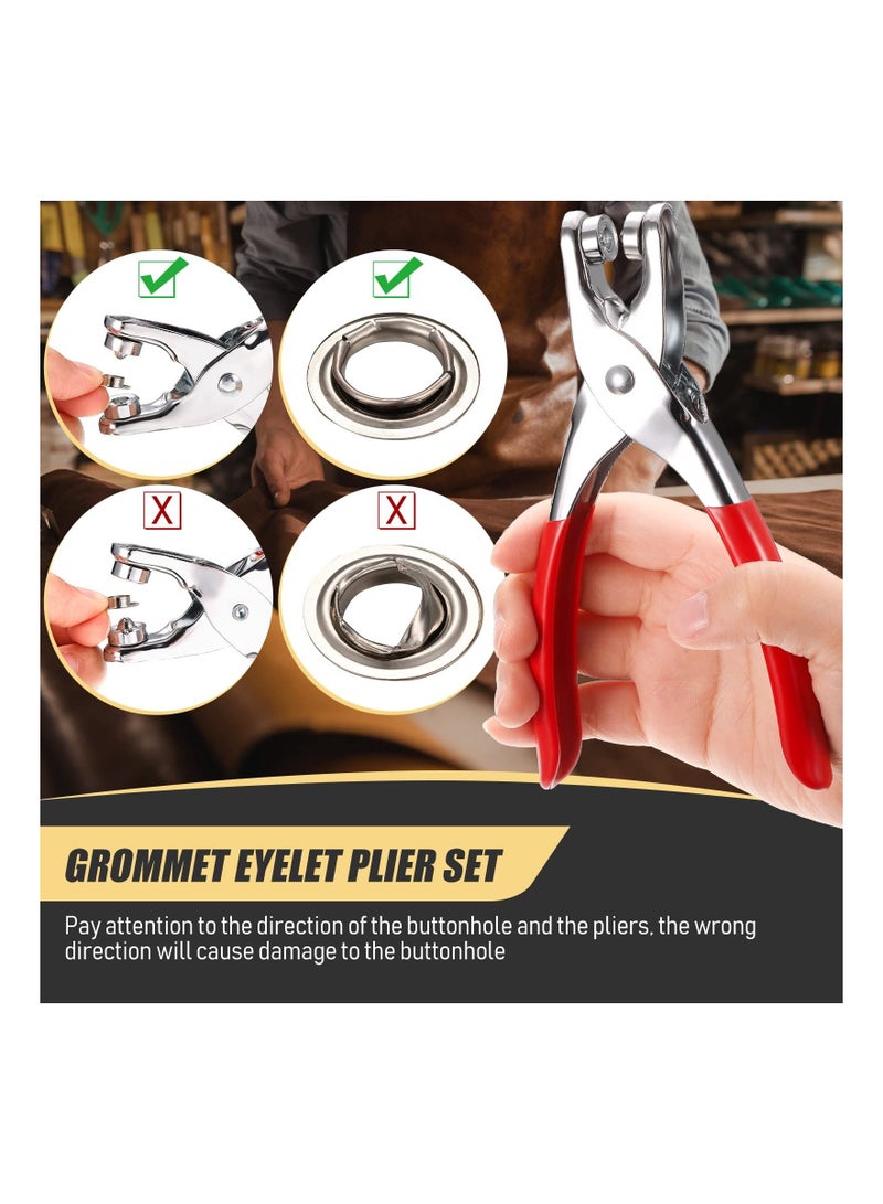 Grommet Eyelet Plier Set, Hole Punch Pliers Kit with 300 Metal Eyelets, Tool for Leather Clothes Belt (Gold, Silver,1/4 Inch)