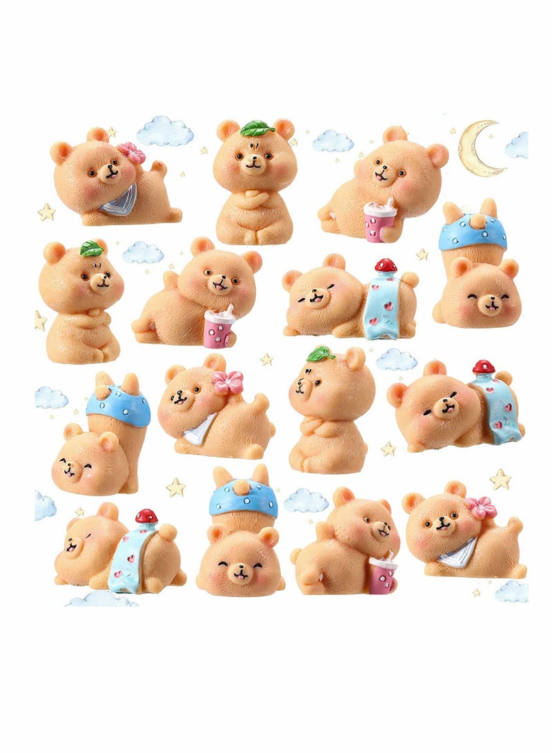 Cake Topper, Resin Mini Bears Figurines, Bear Animal Figurines DIY Crafts Ornament, for Home Party Garden Plant Pots Decorations, 15 Pcs