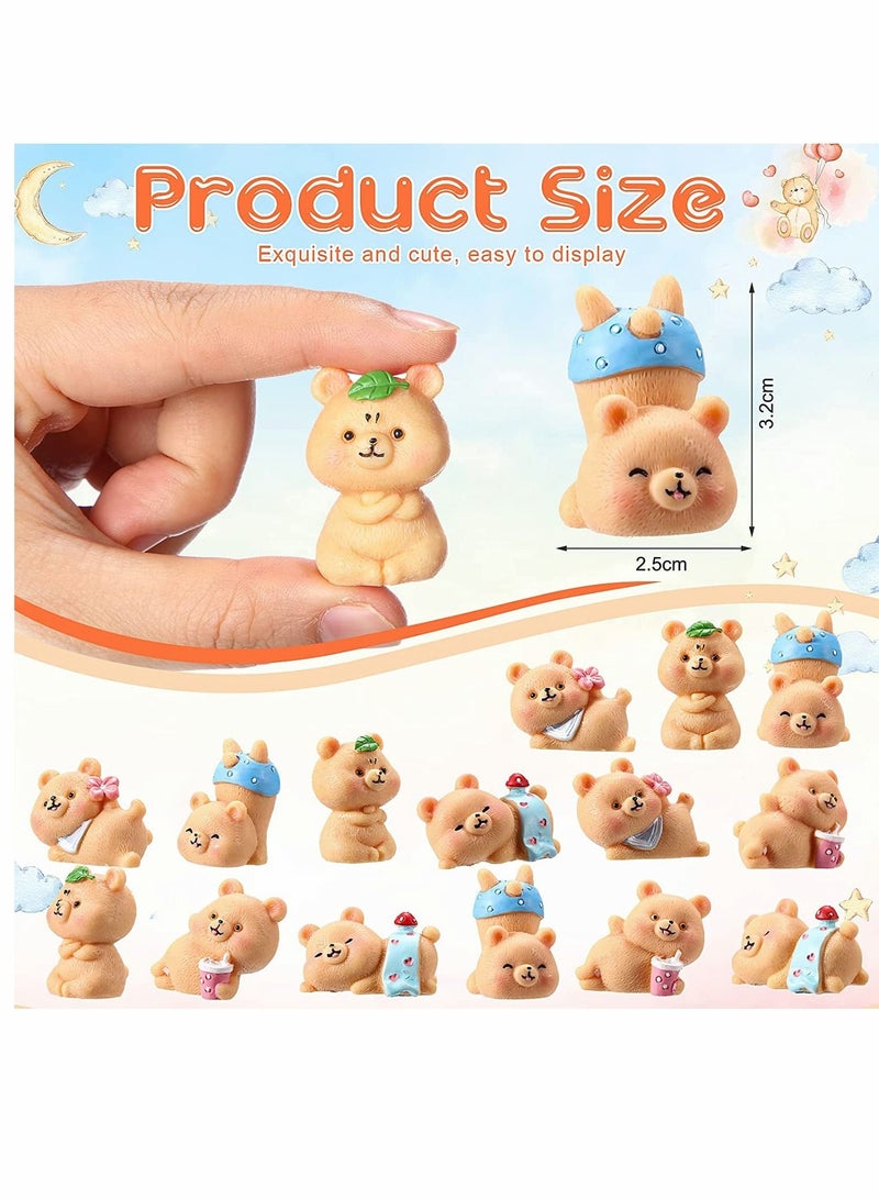 Cake Topper, Resin Mini Bears Figurines, Bear Animal Figurines DIY Crafts Ornament, for Home Party Garden Plant Pots Decorations, 15 Pcs