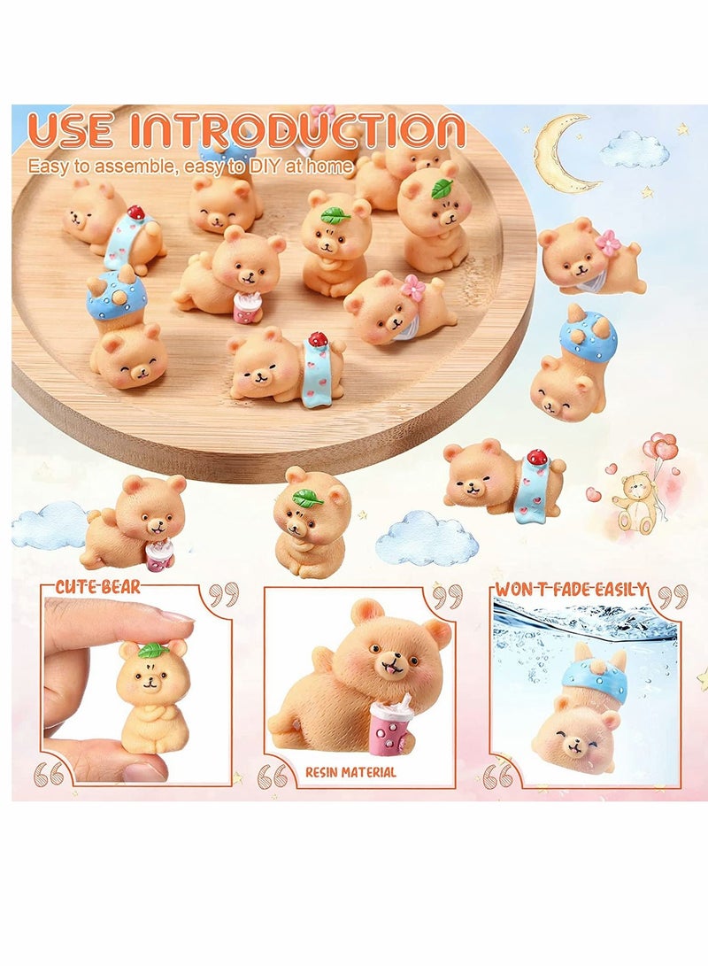 Cake Topper, Resin Mini Bears Figurines, Bear Animal Figurines DIY Crafts Ornament, for Home Party Garden Plant Pots Decorations, 15 Pcs