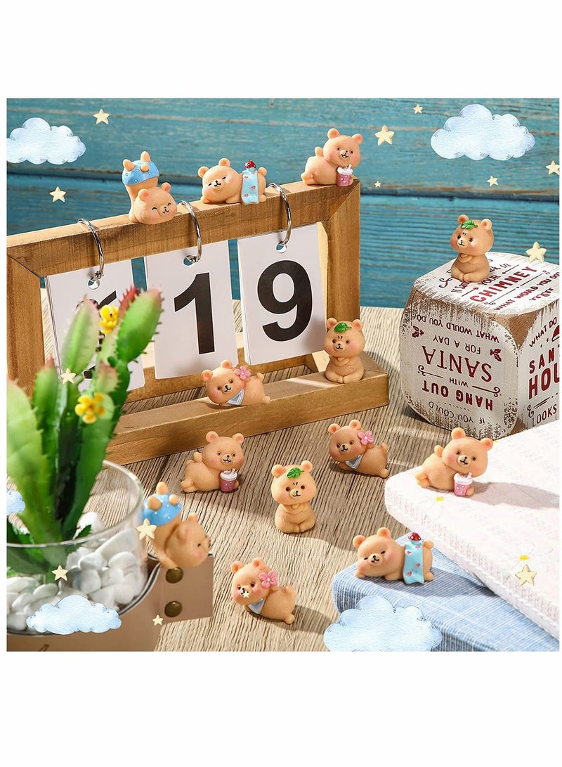 Cake Topper, Resin Mini Bears Figurines, Bear Animal Figurines DIY Crafts Ornament, for Home Party Garden Plant Pots Decorations, 15 Pcs