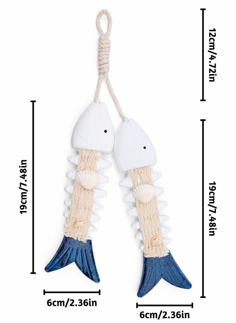 Hanging Wooden Nautical Fish Decoration Wall Door Beach Theme Decor for Home Mediterranean Style Ornament 2 Set