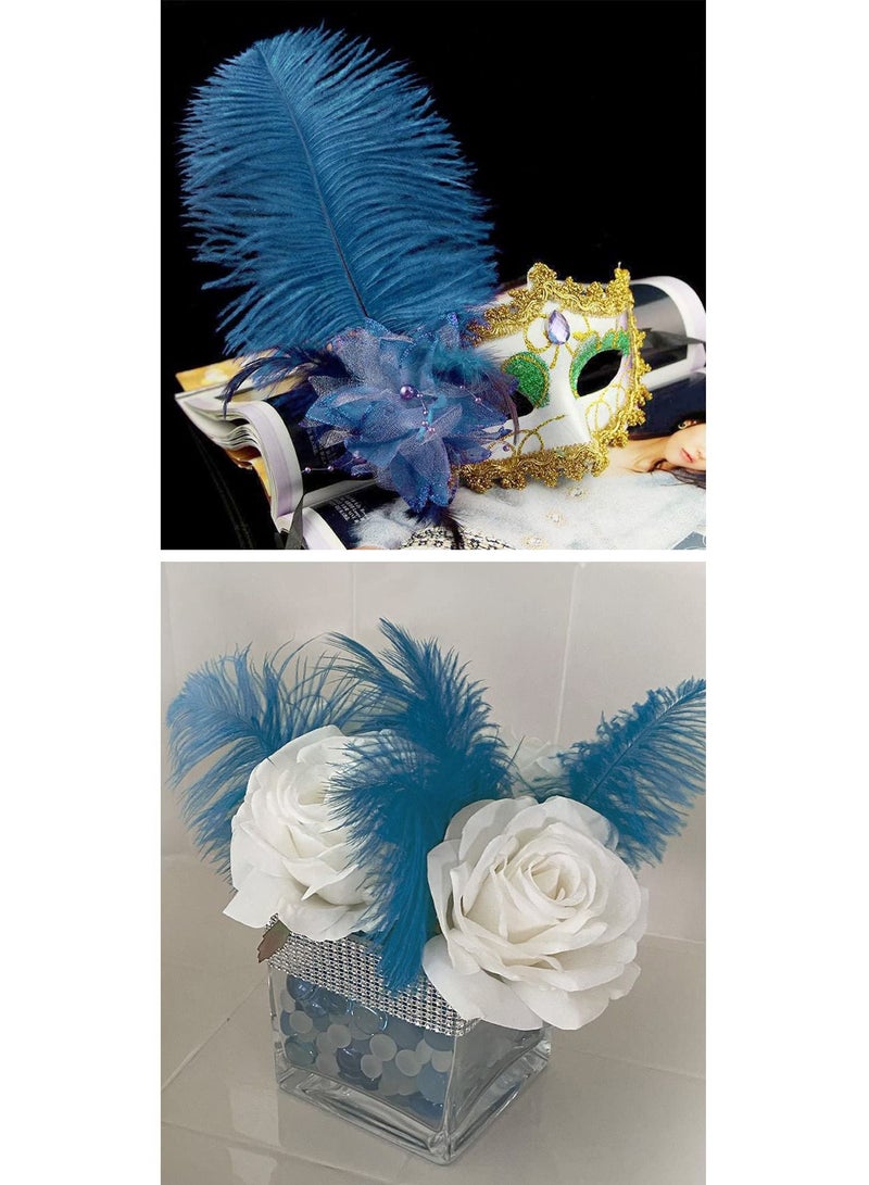 Natural White Ostrich Feathers 10 pcs 30-35 cm for Wedding Party Centerpieces Flower packaging Home Decorations (Blue)