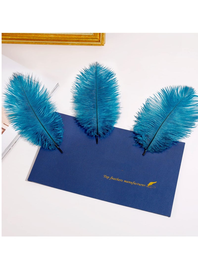 Natural White Ostrich Feathers 10 pcs 30-35 cm for Wedding Party Centerpieces Flower packaging Home Decorations (Blue)