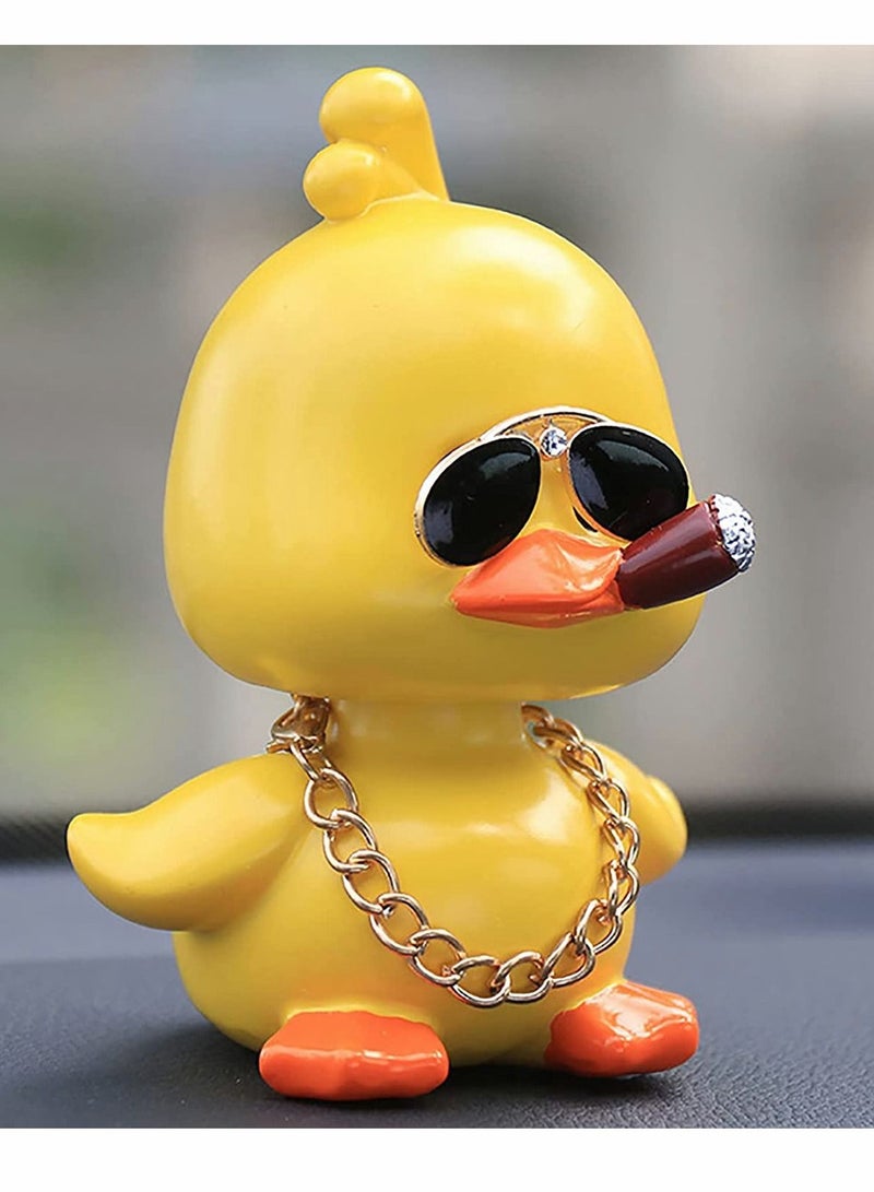 Cute Yellow Duck Toy Car Ornaments Cool Dashboard Decorations Shaking Head Doll