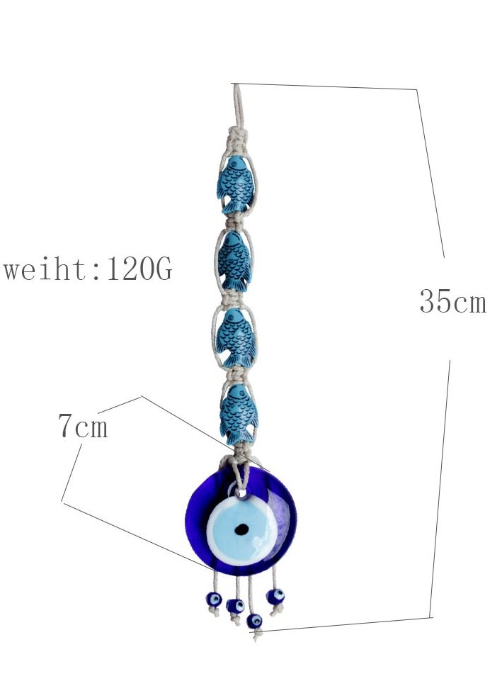 Turkish Blue Evil Eye Wall Hanging Ornament Lucky Fish Glass Nazar Beads Decor Decorative Cotton Rope Garland Pendant Art for Home Office Protection