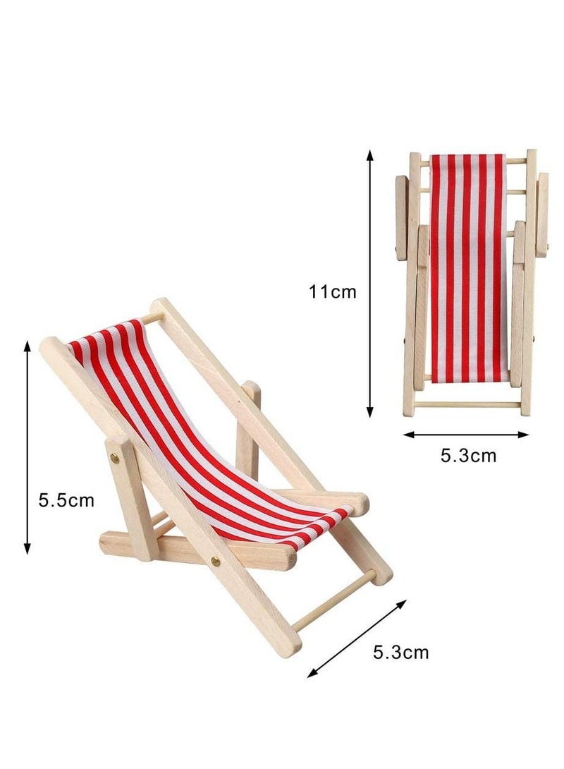 Mini Beach Chair, Wooden Longue Deck Chair Set Miniature Foldable Model Dollhouse Furniture Accessories Garden Decor for Kids 2 pcs