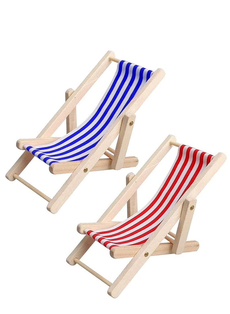 Mini Beach Chair, Wooden Longue Deck Chair Set Miniature Foldable Model Dollhouse Furniture Accessories Garden Decor for Kids 2 pcs