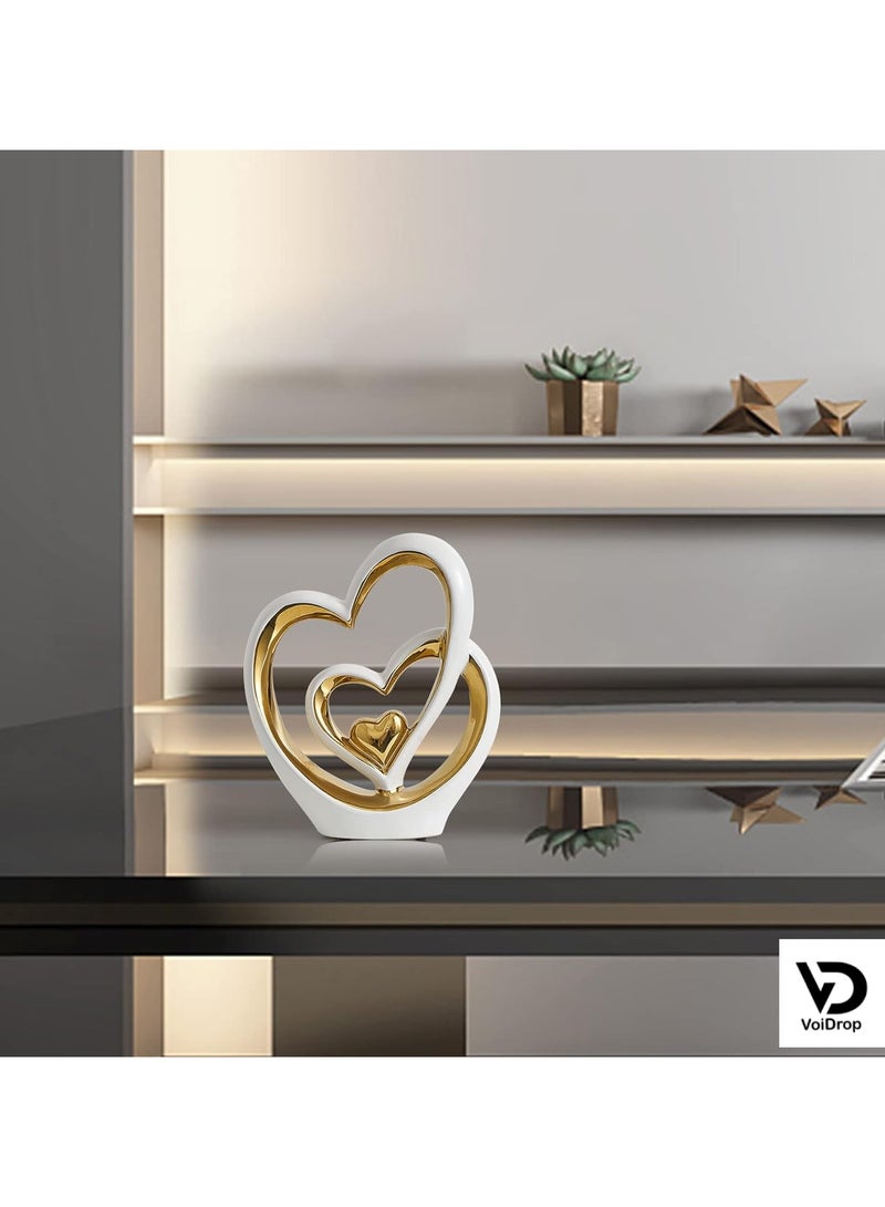 Voidrop Heart Shaped Ceramic Statue And Sculpture In Pair Decorative Statue decorative Item Abstract Home Decor Decoration Living Room Modern Artist Home Decor Home Entrance Decor (White Gold)