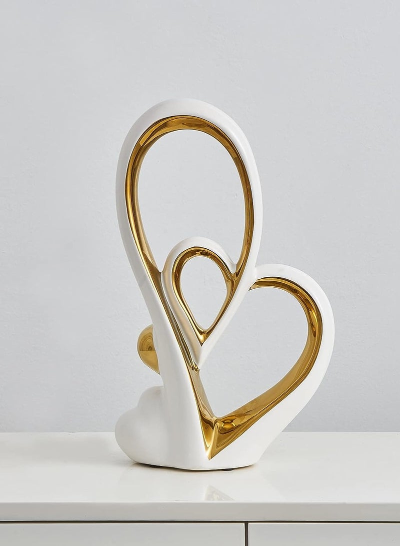 Voidrop Heart Shaped Ceramic Statue And Sculpture In Pair Decorative Statue decorative Item Abstract Home Decor Decoration Living Room Modern Artist Home Decor Home Entrance Decor (White Gold)