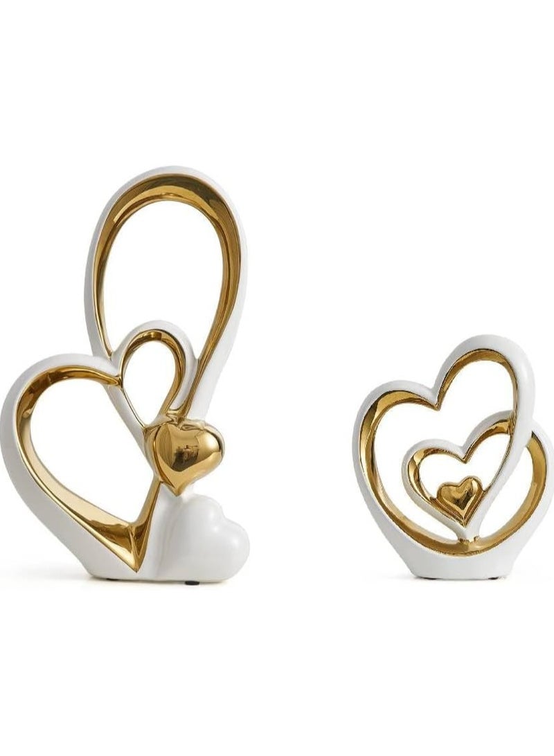 Voidrop Heart Shaped Ceramic Statue And Sculpture In Pair Decorative Statue decorative Item Abstract Home Decor Decoration Living Room Modern Artist Home Decor Home Entrance Decor (White Gold)