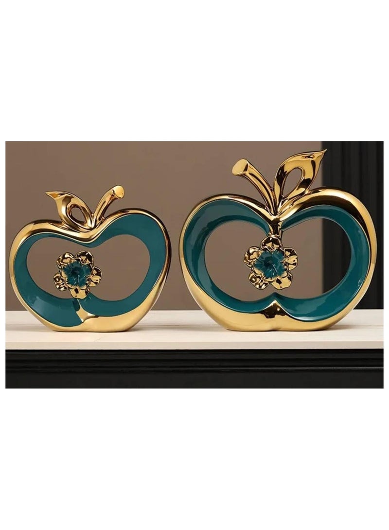 Voidrop Ceramic Adornments Apple shape Statue ceramic Decor Accent Apple Abstract Art - Ceramic Decor Statue-Sculptures for Table Decorations Dining Room Living Room (Green Gold)(Small)