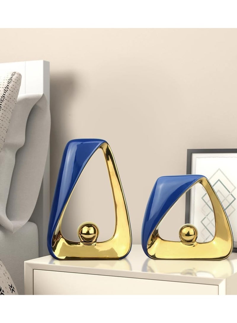 Voidrop Home Decor Accent pair of Triangle Abstract Art Ceramic Decor Statue Sculptures for Table Decorations Nordic Luxury Home Décor Dining Room Living Room (Blue Gold)