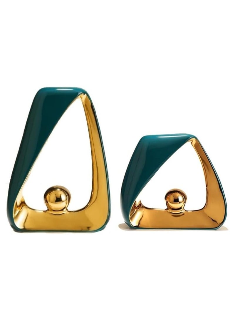 Voidrop Home Decor Accent pair of Triangle Abstract Art Ceramic Decor Statue Sculptures for Table Decorations Nordic Luxury Home Décor Dining Room Living Room (Green Gold)