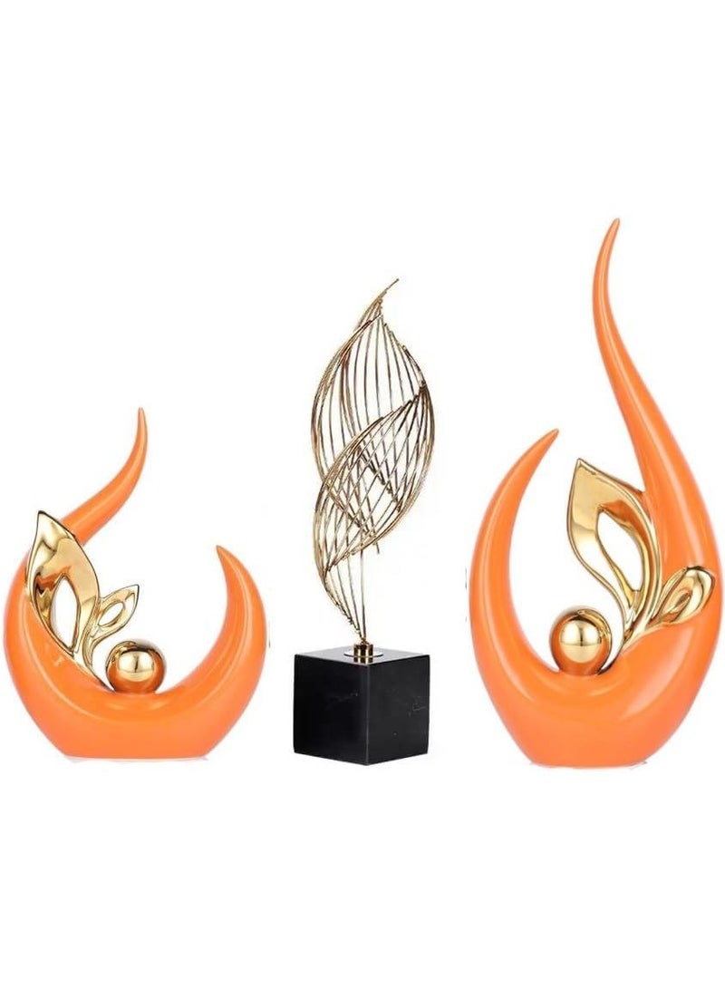 Voidrop Ceramic Leaf Figurines Aesthetics Home Décor Creative Animal Ceramic Decor Accent Leaf Abstract Art Ceramic Decor Statue Sculptures for Table Decorations set of 3 (Orange Gold)