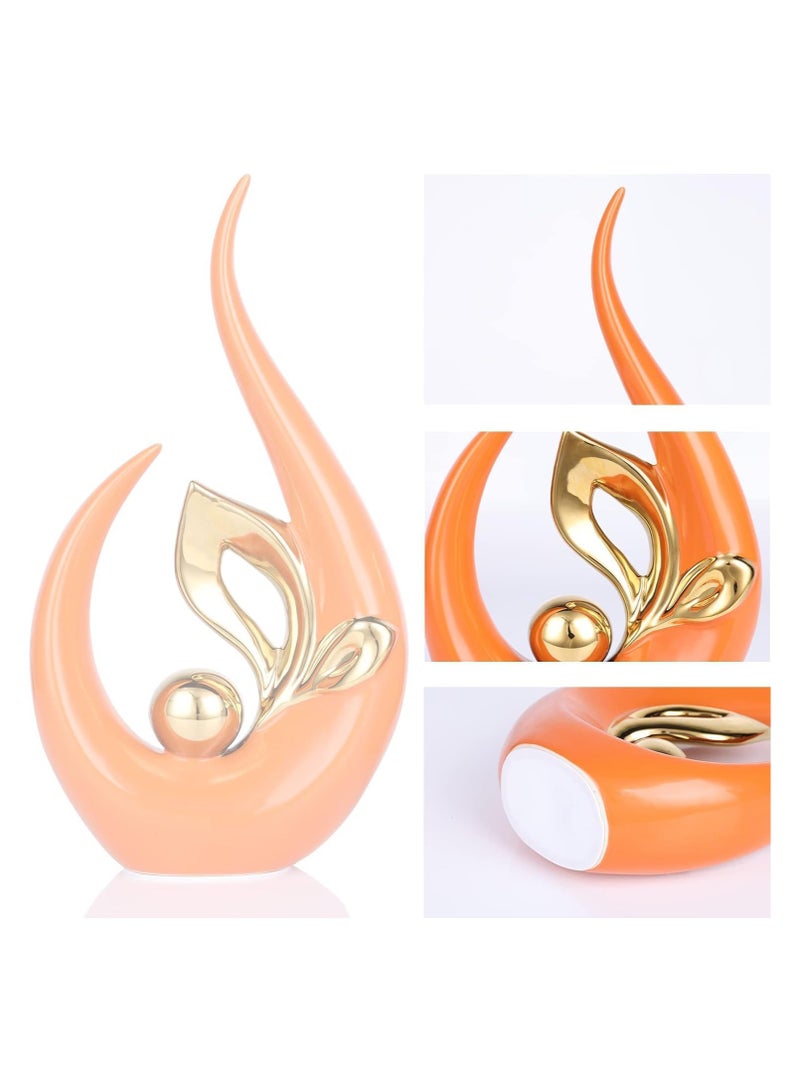 Voidrop Ceramic Leaf Figurines Aesthetics Home Décor Creative Animal Ceramic Decor Accent Leaf Abstract Art Ceramic Decor Statue Sculptures for Table Decorations set of 3 (Orange Gold)