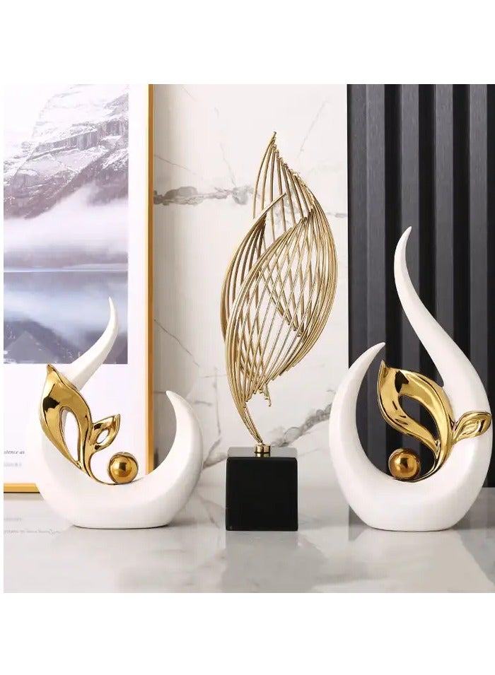 Voidrop Ceramic Leaf Figurines Aesthetics Home Décor Creative Animal Ceramic Decor Accent Leaf Abstract Art Ceramic Decor Statue Sculptures for Table Decorations set of 3 (White Gold)