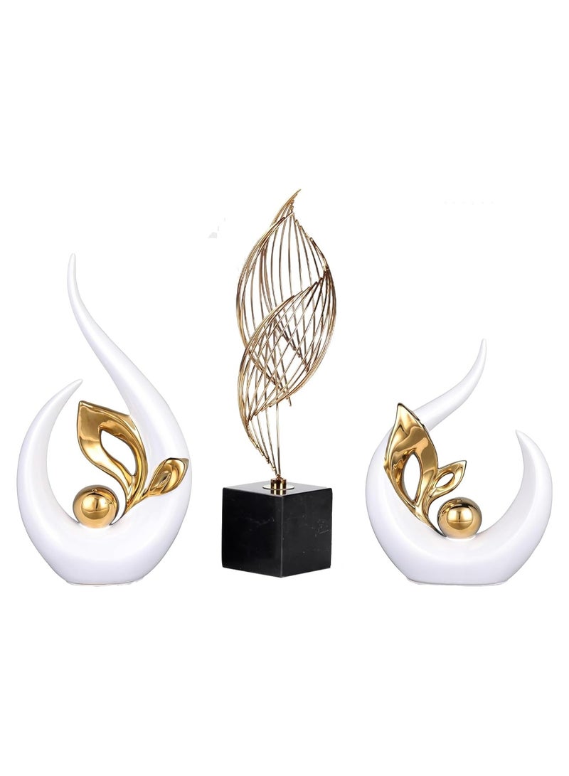 Voidrop Ceramic Leaf Figurines Aesthetics Home Décor Creative Animal Ceramic Decor Accent Leaf Abstract Art Ceramic Decor Statue Sculptures for Table Decorations set of 3 (White Gold)