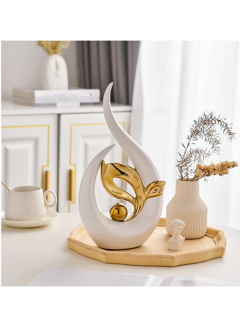 Voidrop Ceramic Leaf Figurines Aesthetics Home Décor Creative Animal Ceramic Decor Accent Leaf Abstract Art Ceramic Decor Statue Sculptures for Table Decorations set of 3 (White Gold)