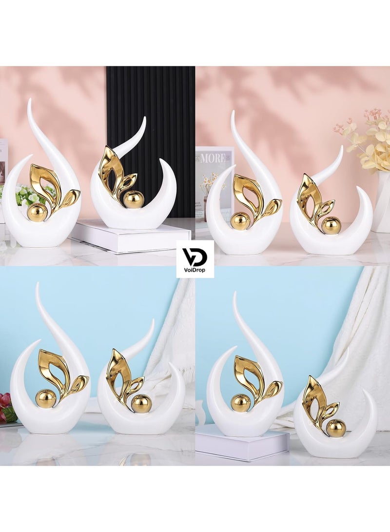 Voidrop Ceramic Leaf Figurines Aesthetics Home Décor Creative Animal Ceramic Decor Accent Leaf Abstract Art Ceramic Decor Statue Sculptures for Table Decorations set of 3 (White Gold)