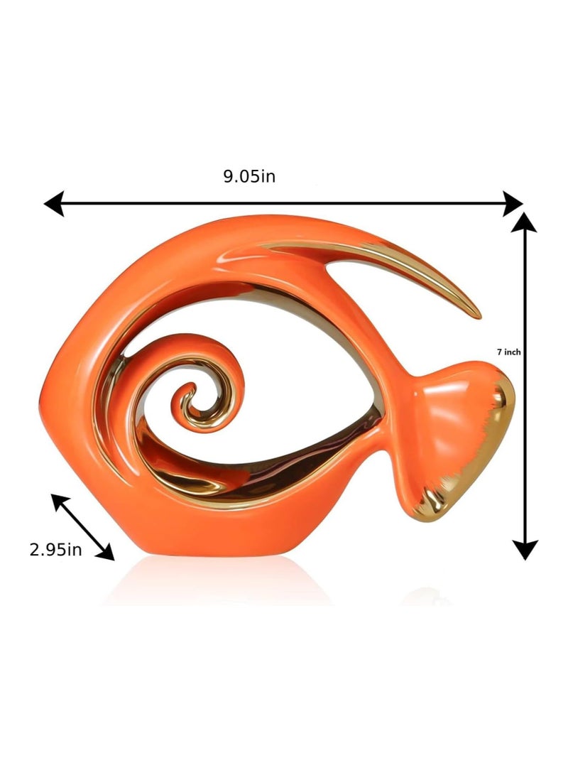 Voidrop Ceramic Fish Figurines Coastal Home Décor Modern Ocean Centerpieces Creative animal ceramic Fish Abstract Art Ceramic Decor Statue Dining Room Living Room set of 2 (Orange Gold)