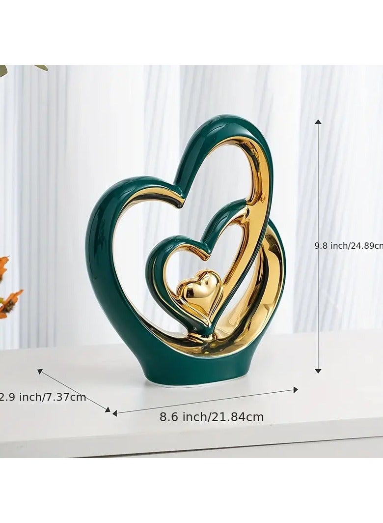 Voidrop Heart Shaped Ceramic Statue and Sculpture in Pair Decorative Statue decorative item abstract home décor decoration living room Modern Artist Home Décor home entrance décor (Green Gold)