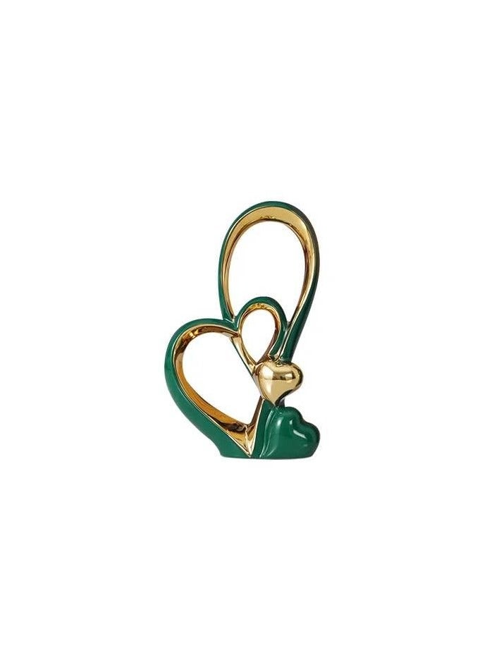 Voidrop Heart Shaped Ceramic Statue and Sculpture in Pair Decorative Statue decorative item abstract home décor decoration living room Modern Artist Home Décor home entrance décor (Green Gold)