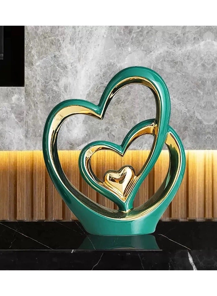 Voidrop Heart Shaped Ceramic Statue and Sculpture in Pair Decorative Statue decorative item abstract home décor decoration living room Modern Artist Home Décor home entrance décor (Green Gold)