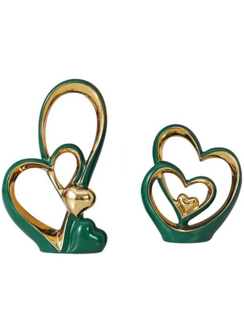 Voidrop Heart Shaped Ceramic Statue and Sculpture in Pair Decorative Statue decorative item abstract home décor decoration living room Modern Artist Home Décor home entrance décor (Green Gold)