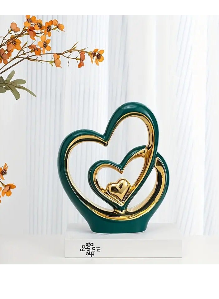 Voidrop Heart Shaped Ceramic Statue and Sculpture in Pair Decorative Statue decorative item abstract home décor decoration living room Modern Artist Home Décor home entrance décor (Green Gold)