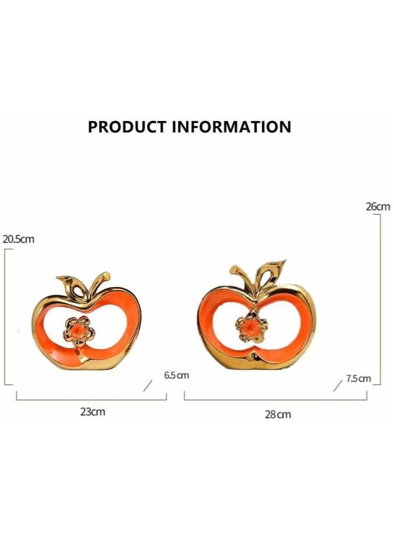 Voidrop Ceramic Adornments Apple shape Statue ceramic Decor Accent Apple Abstract Art - Ceramic Decor Statue-Sculptures for Table Decorations Dining Room Living Room (Orange Gold)(Small)