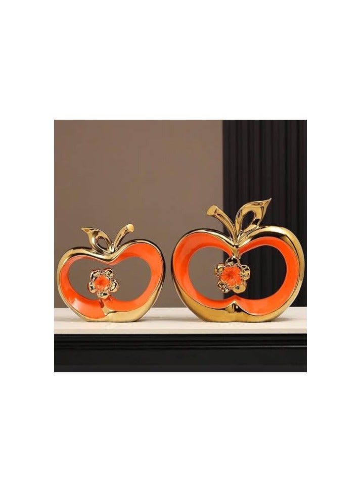 Voidrop Ceramic Adornments Apple shape Statue ceramic Decor Accent Apple Abstract Art - Ceramic Decor Statue-Sculptures for Table Decorations Dining Room Living Room (Orange Gold)(Small)