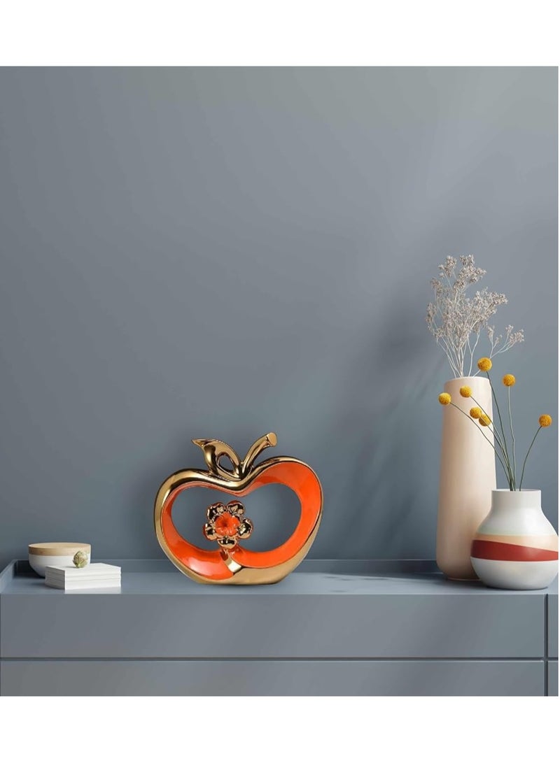 Voidrop Ceramic Adornments Apple shape Statue ceramic Decor Accent Apple Abstract Art - Ceramic Decor Statue-Sculptures for Table Decorations Dining Room Living Room (Orange Gold)(Small)