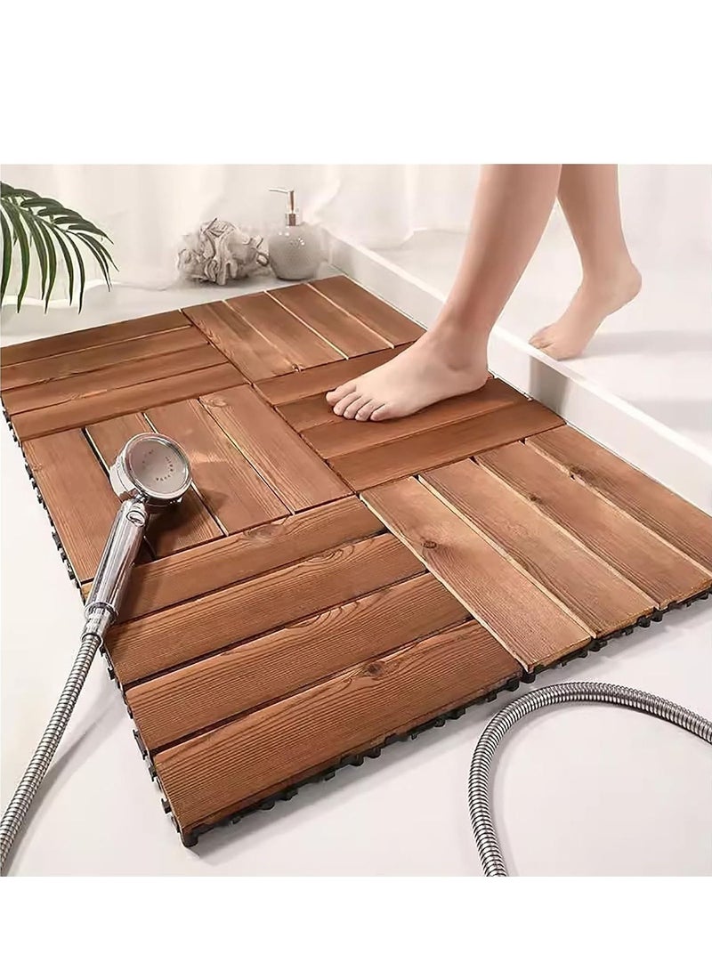 Wooden Floor Deck Interlocking Tiles Brown 30x3x30cm 10pcs