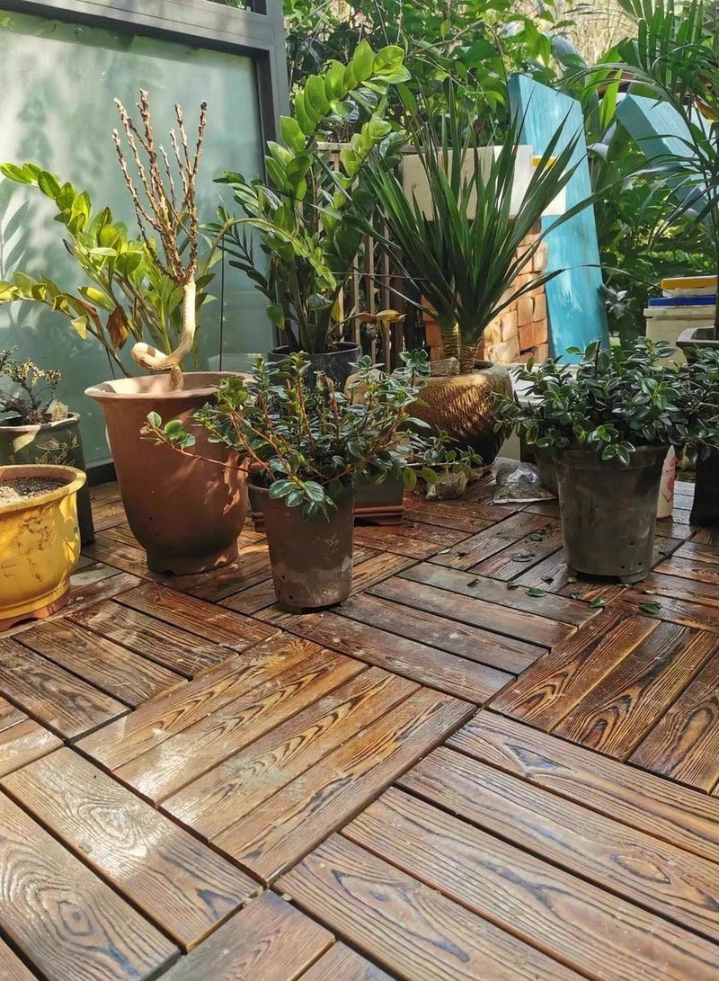 Wooden Floor Deck Interlocking Tiles Brown 30x3x30cm 10pcs