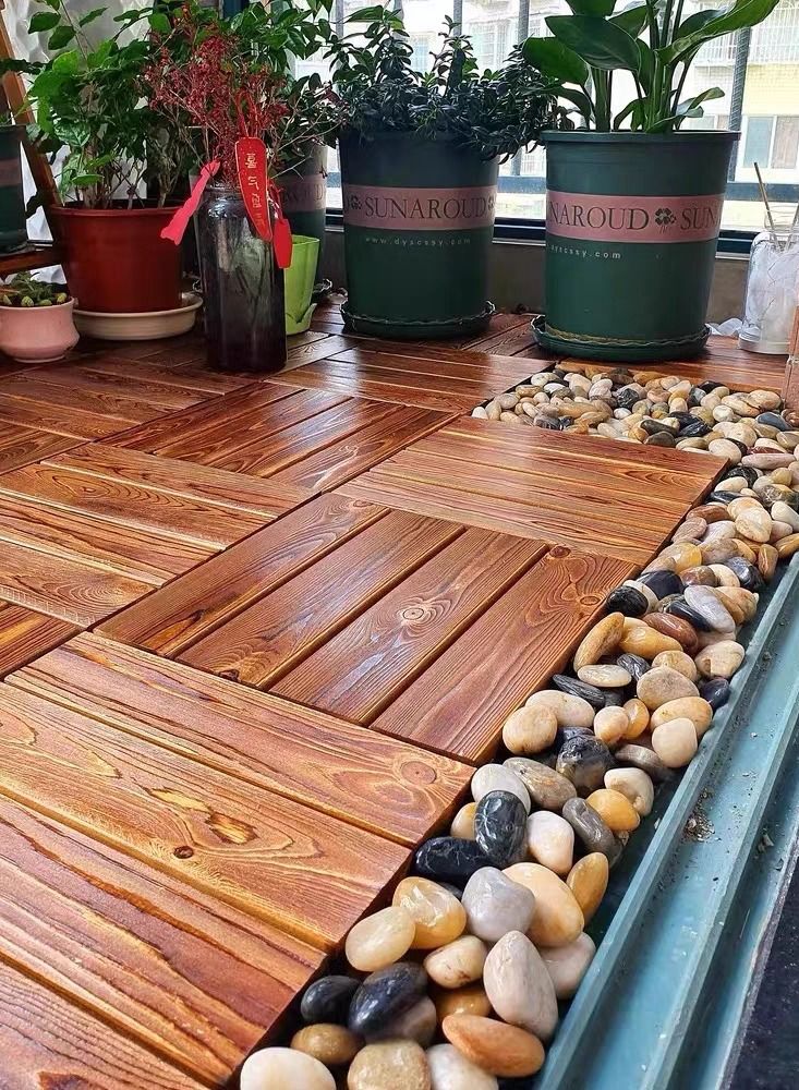 Wooden Floor Deck Interlocking Tiles Brown 30x3x30cm 8pcs