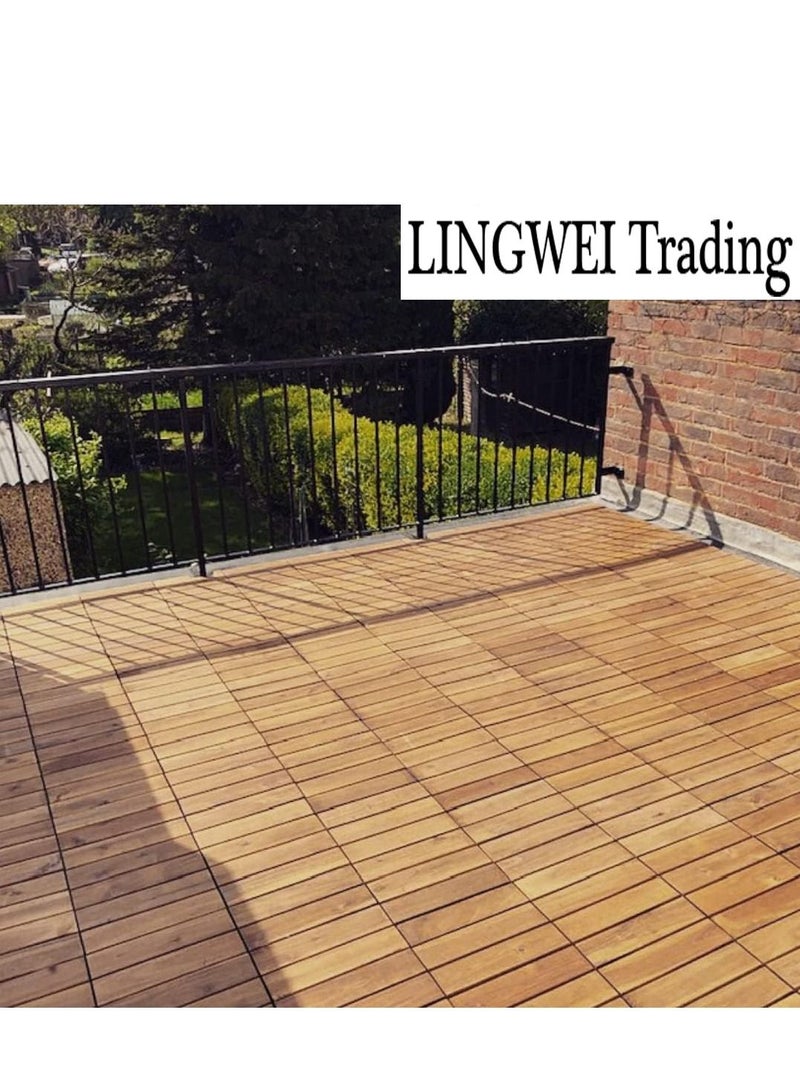 Wood Interlocking Flooring Tiles Straight Pattern Patio Deck Tiles Solid Wood Pine Deck Tiles For Garden Indoor Outdoor Pack of 10pcs