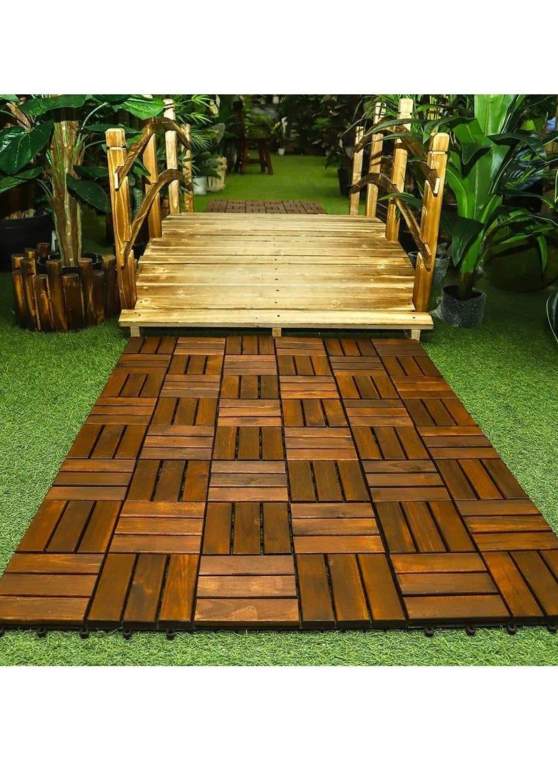 Pack of 10 Wooden Tiles Hardwood Decking Tiles with Snap & Plastic Base Easy to Install Interlocking Hardwood Flooring Deck For Garden Balcony Home Pool