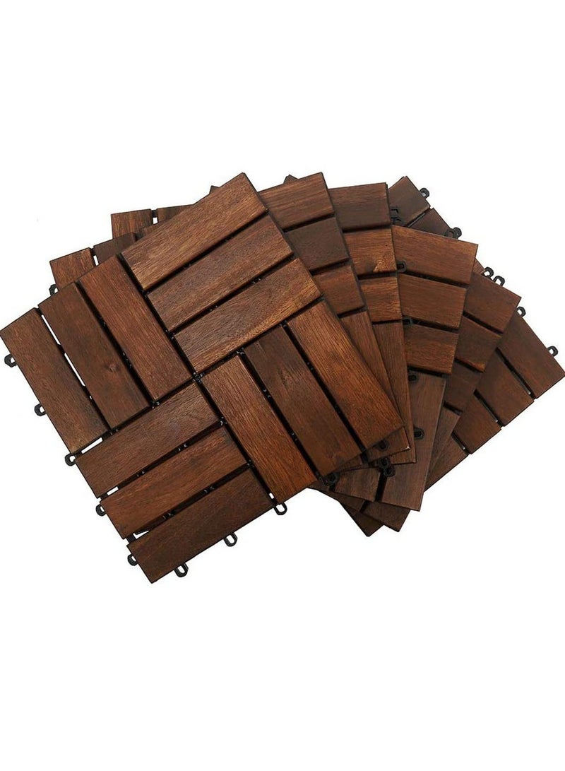 Pack of 10 Wooden Tiles Hardwood Decking Tiles with Snap & Plastic Base Easy to Install Interlocking Hardwood Flooring Deck For Garden Balcony Home Pool