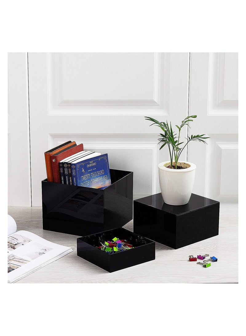 2 Sets of 3 Glossy Black Acrylic Cube Nesting Risers with Hollow Bottoms Perfect Modern Design Dice Display Blocks for Photo Prop, Trophies, Artefacts, and Decorations