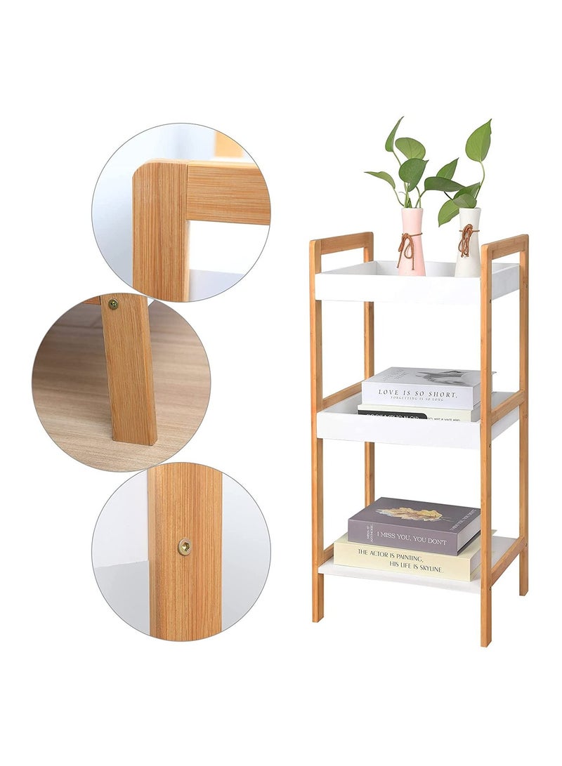 3 Tier Bamboo Kitchen Storage Organizer Bathroom Shelf Flowers Plants Stand Wooden Standing Book Shelf For Narrow Spaces Living Room Furniture Bookcase Organizer