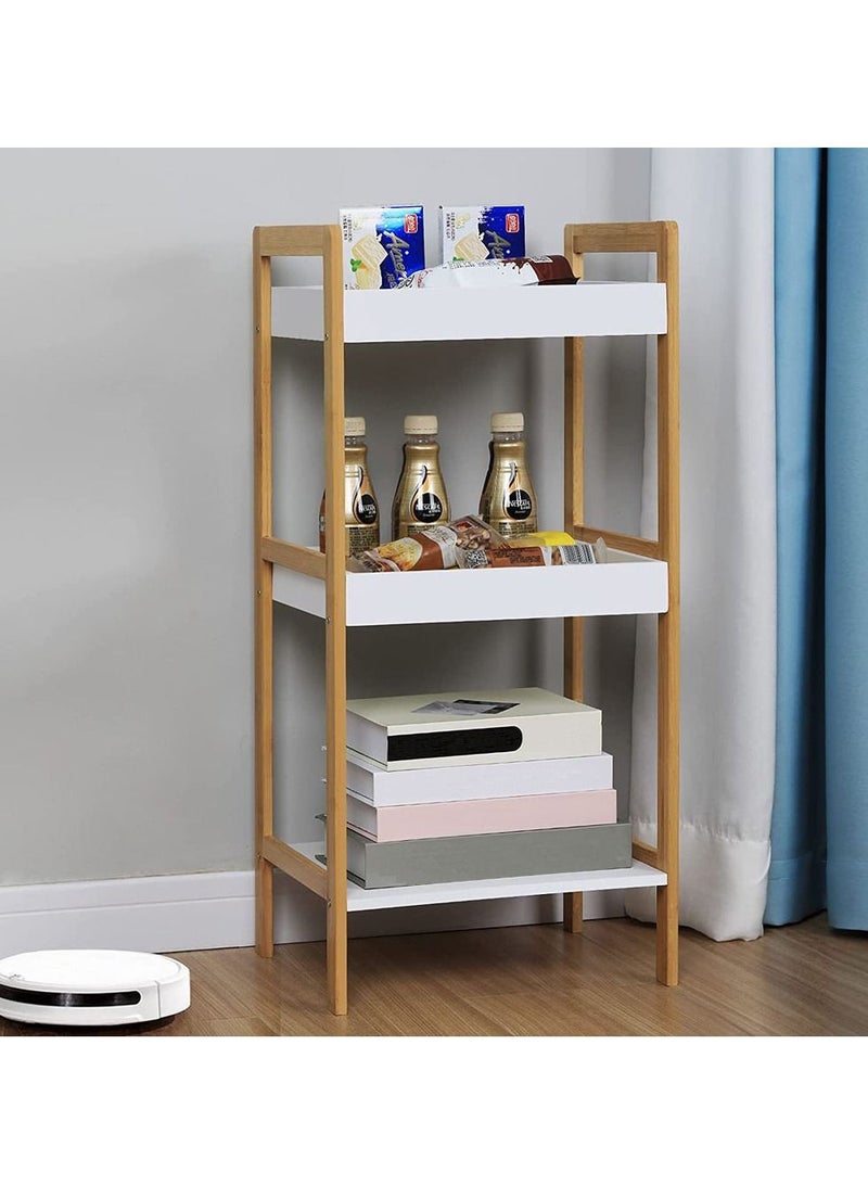 3 Tier Bamboo Kitchen Storage Organizer Bathroom Shelf Flowers Plants Stand Wooden Standing Book Shelf For Narrow Spaces Living Room Furniture Bookcase Organizer