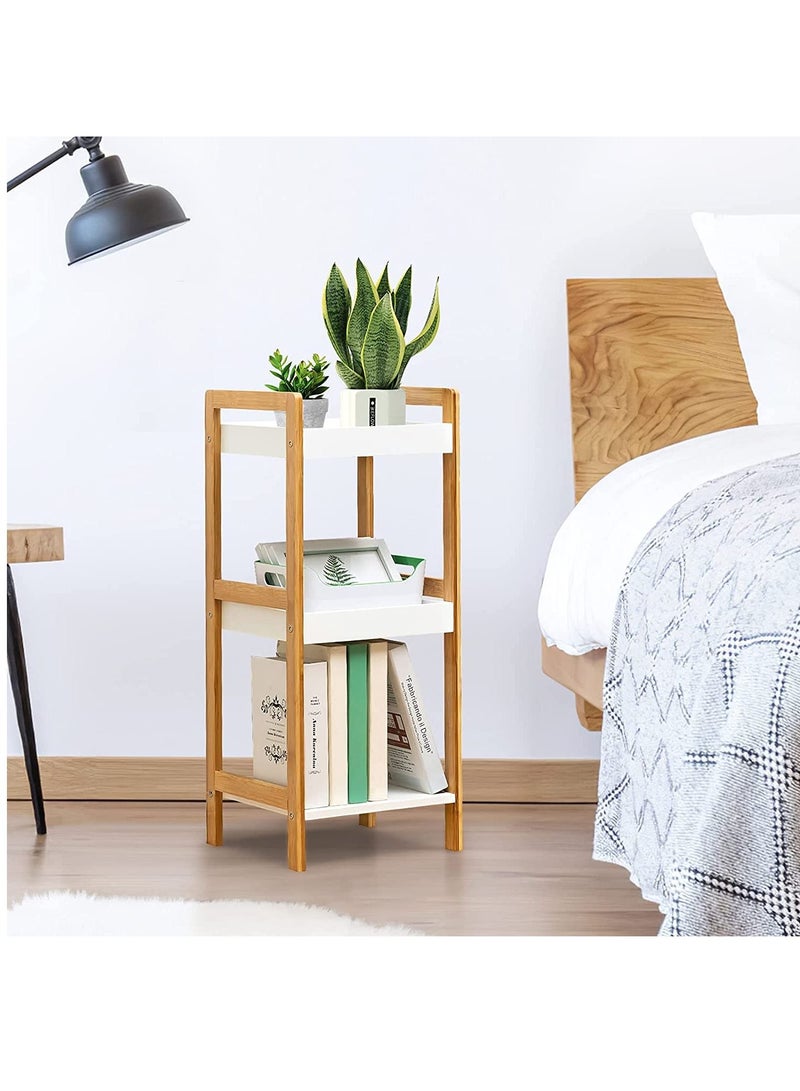 3 Tier Bamboo Kitchen Storage Organizer Bathroom Shelf Flowers Plants Stand Wooden Standing Book Shelf For Narrow Spaces Living Room Furniture Bookcase Organizer