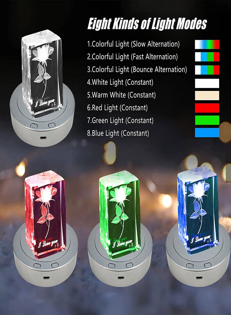 7 LED Rotating Display Stand Spinning Display Stand with Colored Lights Lighted LED Base for Glass Art with 4 Revolving & 8 Light Modes 360° Automatic Mute Rotating Turntable (5.1x1.2