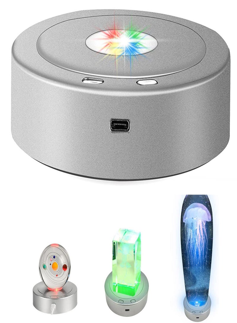 7 LED Rotating Display Stand Spinning Display Stand with Colored Lights Lighted LED Base for Glass Art with 4 Revolving & 8 Light Modes 360° Automatic Mute Rotating Turntable (5.1x1.2