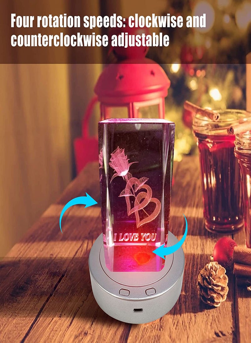 7 LED Rotating Display Stand Spinning Display Stand with Colored Lights Lighted LED Base for Glass Art with 4 Revolving & 8 Light Modes 360° Automatic Mute Rotating Turntable (5.1x1.2