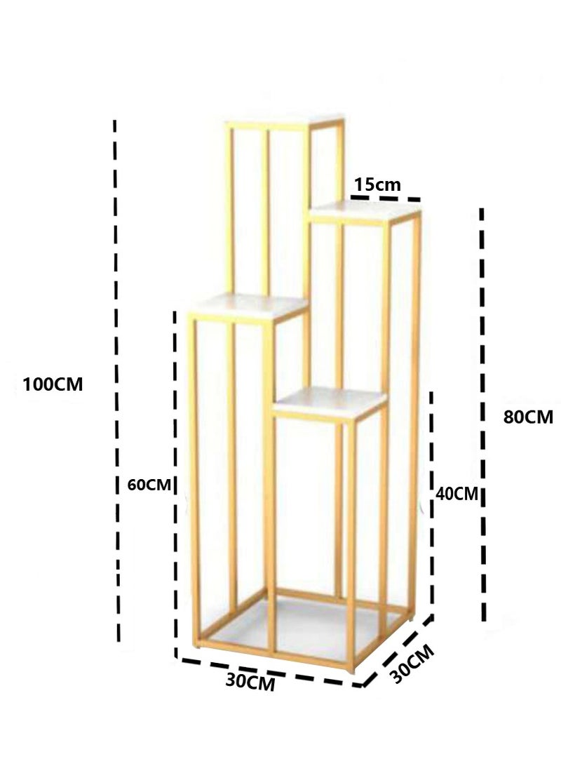 Flower Pot Stand Gold Metal Frame With White Marble Surface Plant Stand Shelf 30x100x30cm